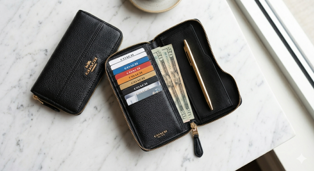 Organizing a women's wallet for a minimalist lifestyle.