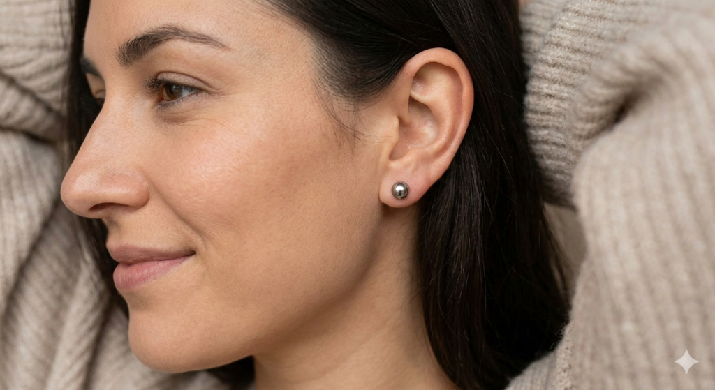 Elegant titanium stud earrings for women with sensitive ears, proven to prevent jewelry rashes.