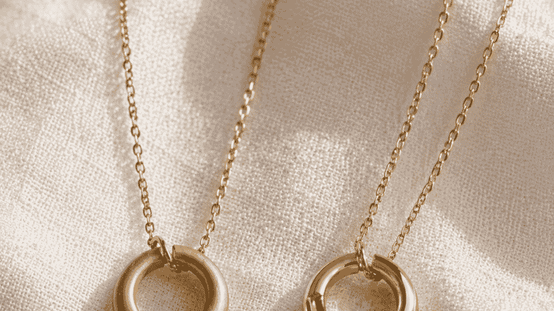 gold necklace before and after cleaning at home — dull vs polished finish