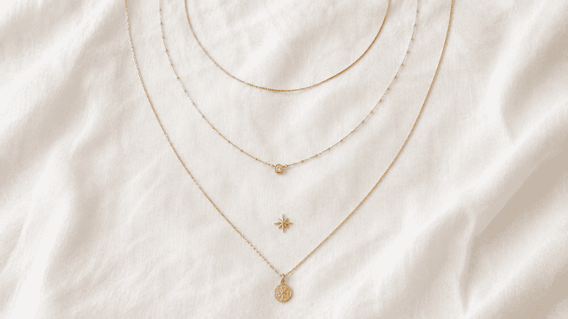 necklace lengths guide for layering — four gold necklaces from 14 inch to 22 inch arranged in order